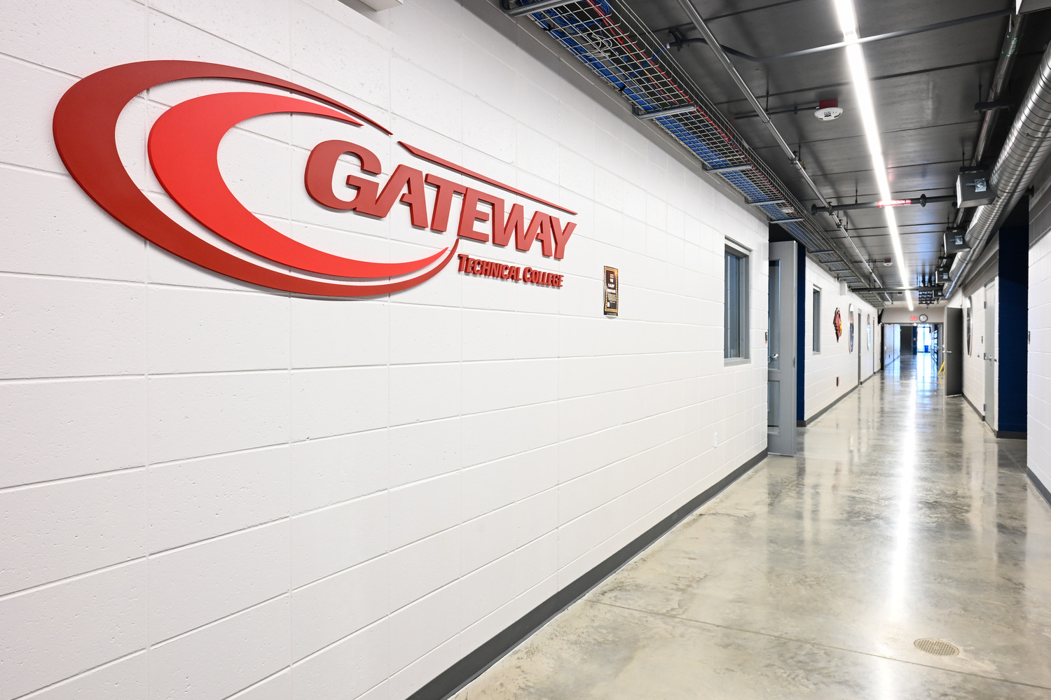 Hallway displaying a Gateway Technology Academy sign